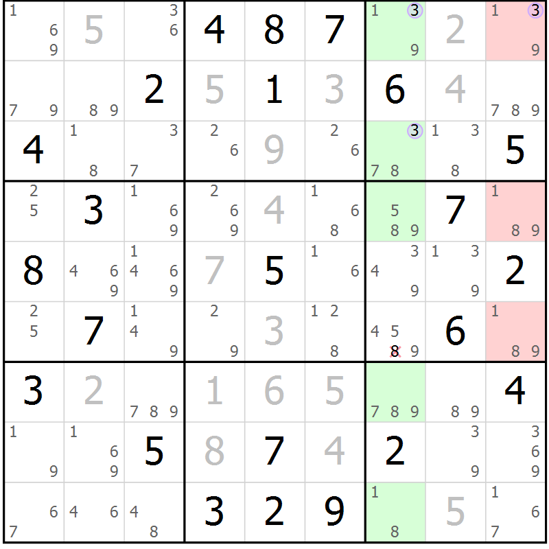 Position des candidats pour la solution de la Gr 60 page 63 du magazine de sudoku Suprême n° 027