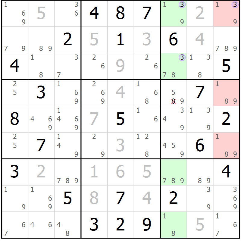 Position des candidats pour la solution de la Gr 60 page 63 du magazine de sudoku Suprême n° 027