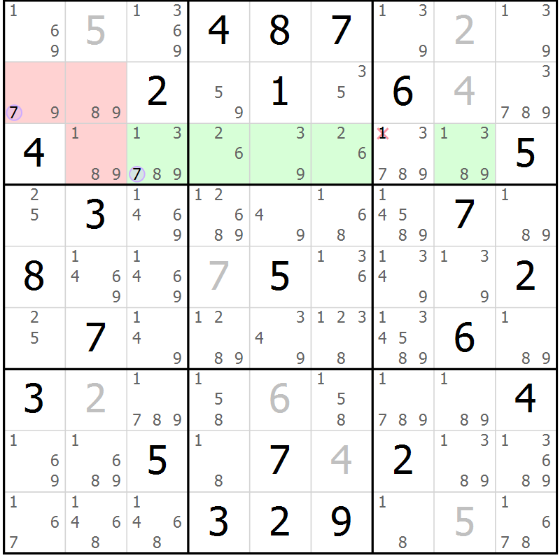 Position des candidats pour la solution de la Gr 60 page 63 du magazine de sudoku Suprême n° 027