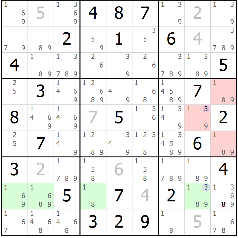 Position des candidats pour la solution de la Gr 60 page 63 du magazine de sudoku Suprême n° 027
