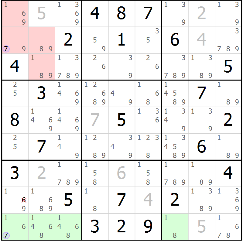 Position des candidats pour la solution de la Gr 60 page 63 du magazine de sudoku Suprême n° 027