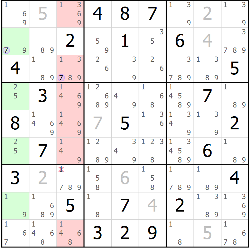 Position des candidats pour la solution de la Gr 60 page 63 du magazine de sudoku Suprême n° 027