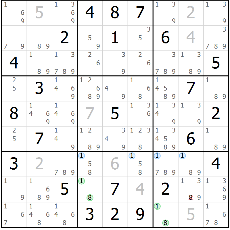 Position des candidats pour la solution de la Gr 60 page 63 du magazine de sudoku Suprême n° 027