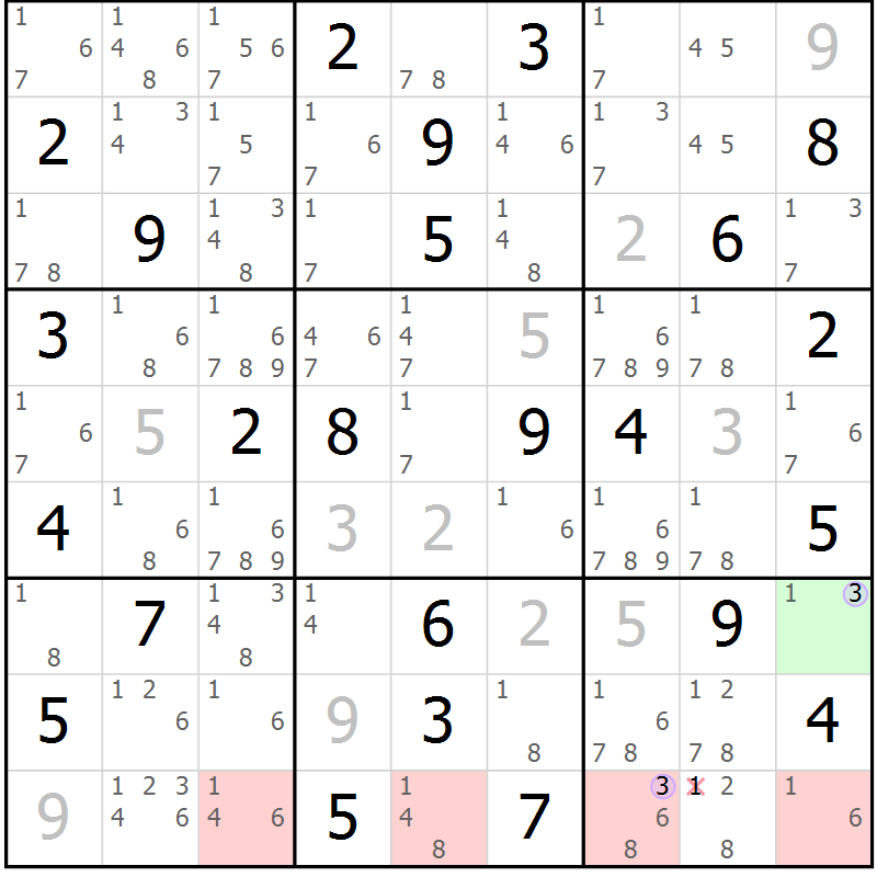 Position des candidats pour la solution de la Gr 61 page 64 du magazine de sudoku Suprême n° 027