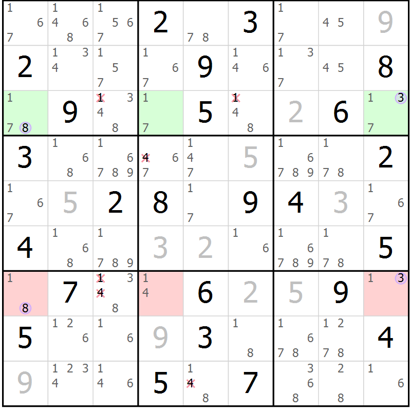 Position des candidats pour la solution de la Gr 61 page 64 du magazine de sudoku Suprême n° 027
