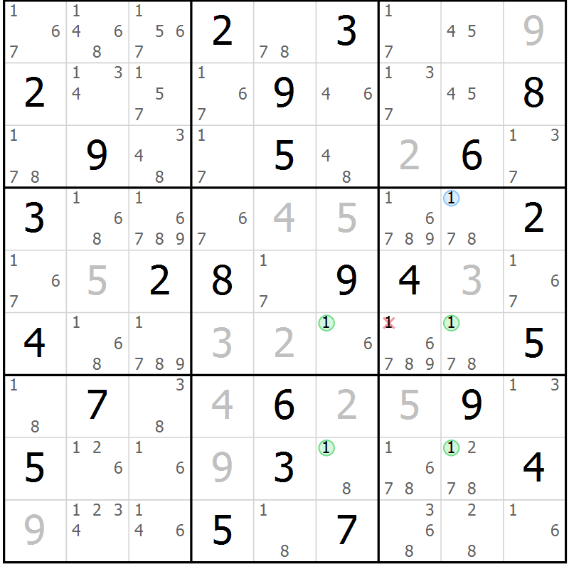 Position des candidats pour la solution de la Gr 61 page 64 du magazine de sudoku Suprême n° 027