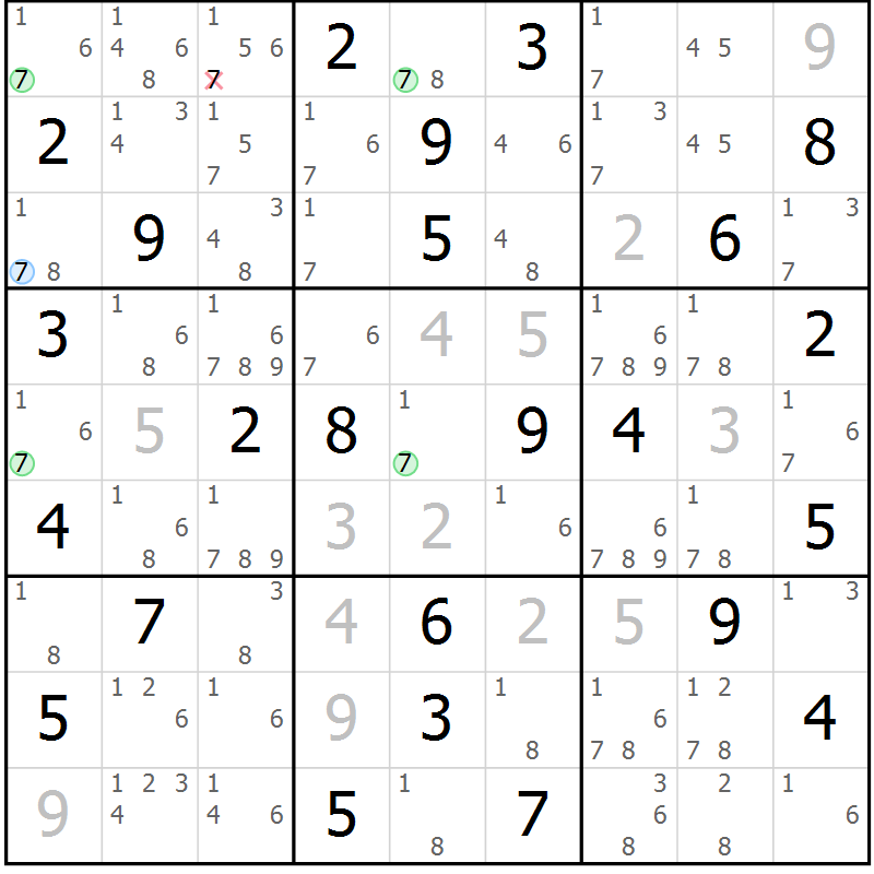 Position des candidats pour la solution de la Gr 61 page 64 du magazine de sudoku Suprême n° 027