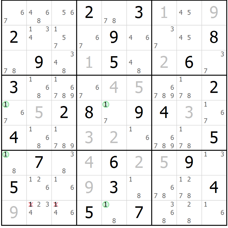 Position des candidats pour la solution de la Gr 61 page 64 du magazine de sudoku Suprême n° 027