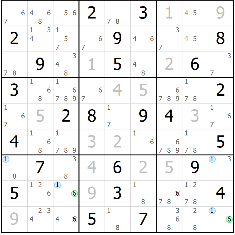 Position des candidats pour la solution de la Gr 61 page 64 du magazine de sudoku Suprême n° 027