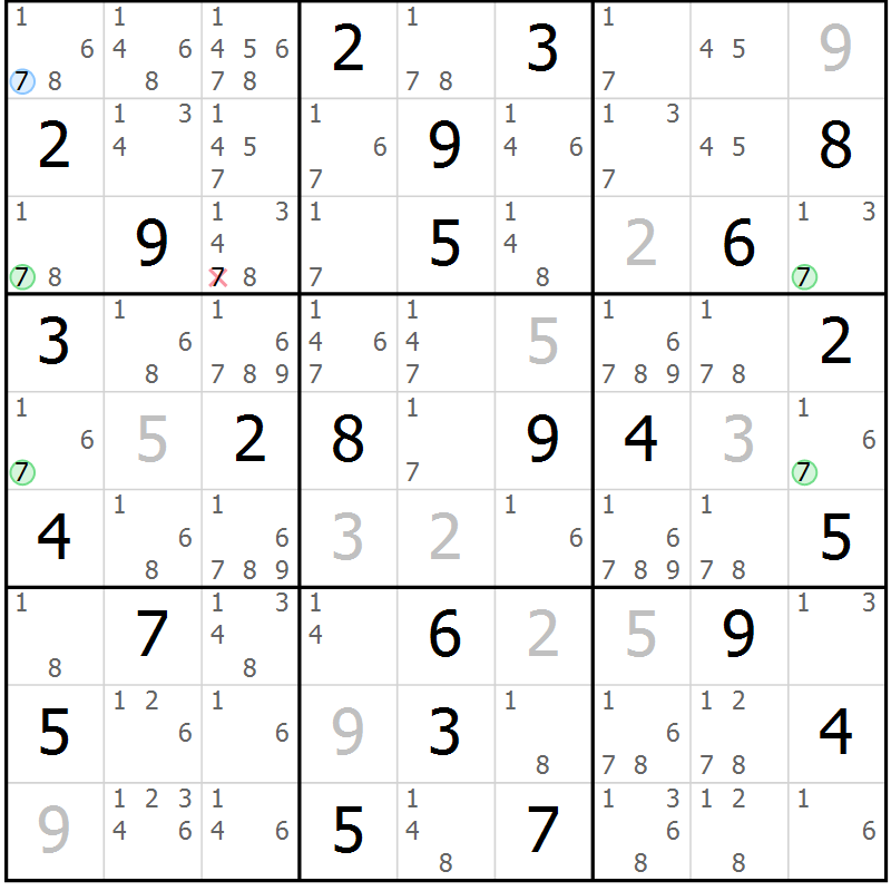 Position des candidats pour la solution de la Gr 61 page 64 du magazine de sudoku Suprême n° 027