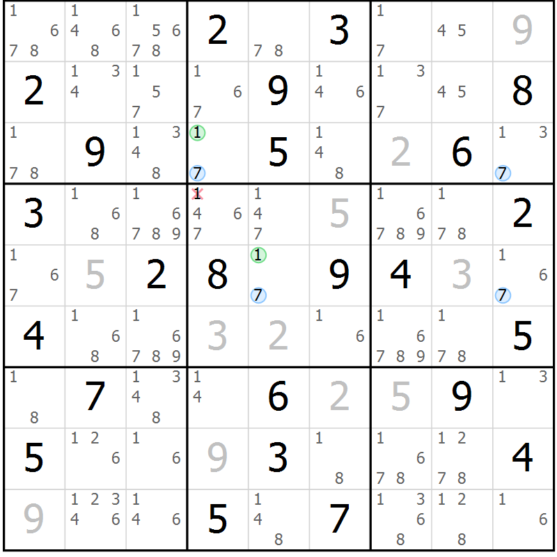 Position des candidats pour la solution de la Gr 61 page 64 du magazine de sudoku Suprême n° 027