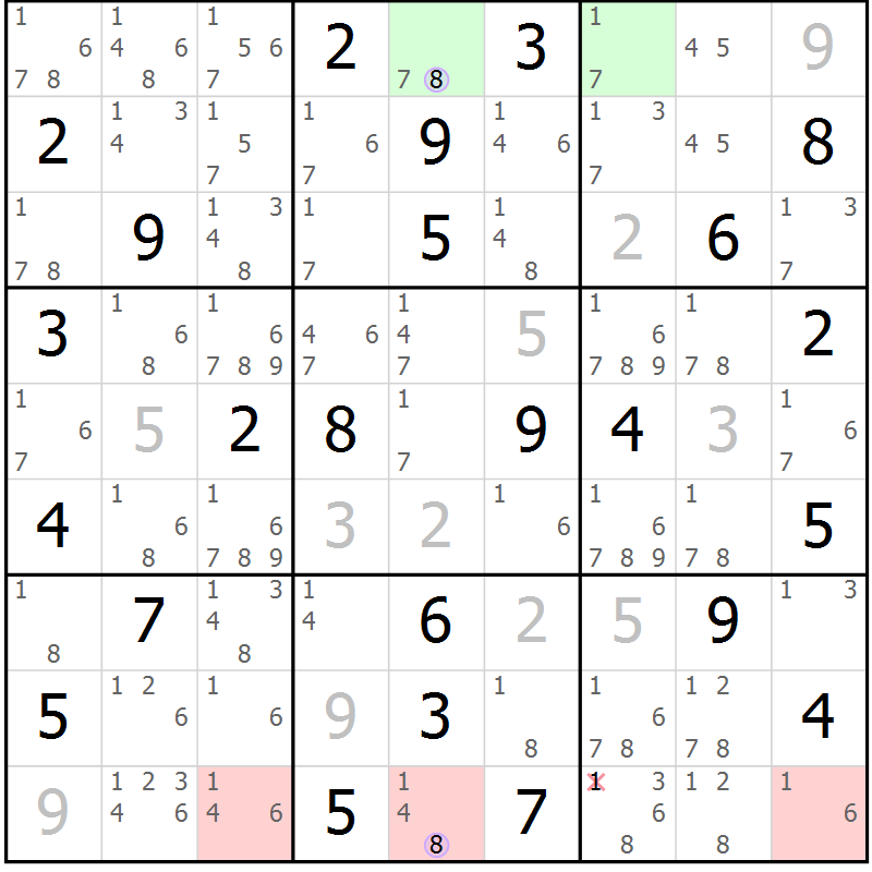 Position des candidats pour la solution de la Gr 61 page 64 du magazine de sudoku Suprême n° 027