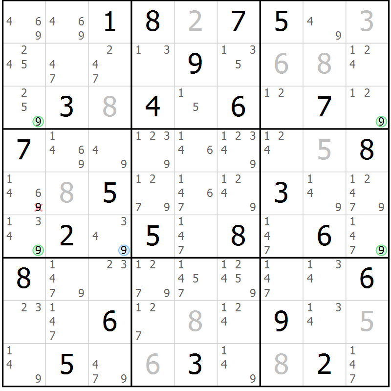 Position des candidats pour la solution de la Gr 62 page 65 du magazine de sudoku Suprême n° 027