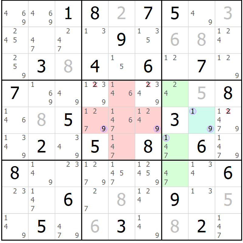 Position des candidats pour la solution de la Gr 62 page 65 du magazine de sudoku Suprême n° 027