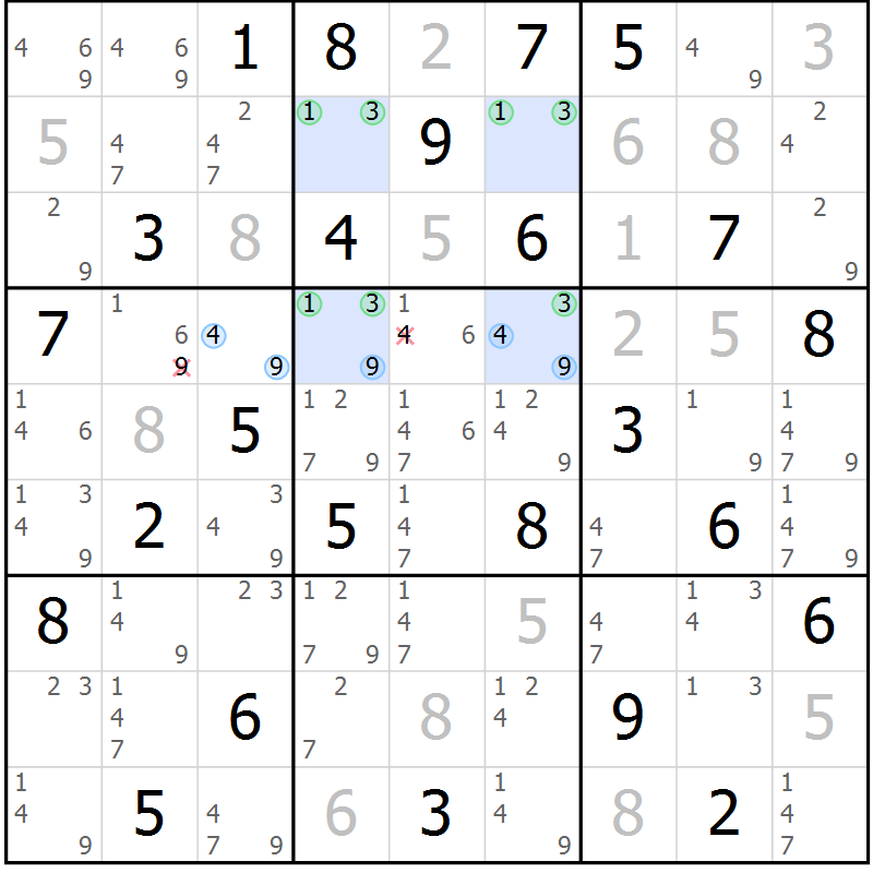Position des candidats pour la solution de la Gr 62 page 65 du magazine de sudoku Suprême n° 027