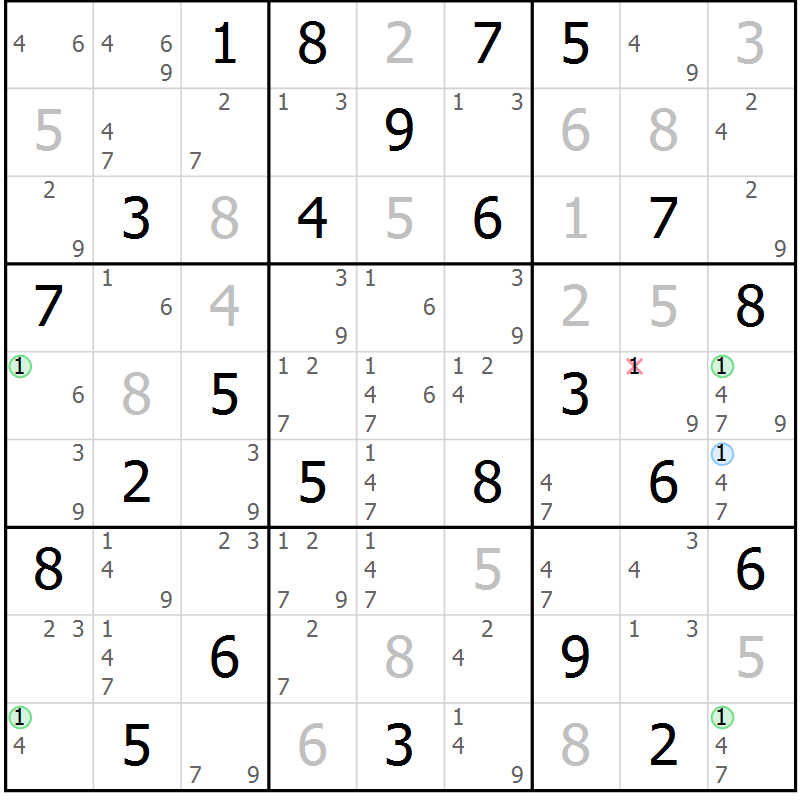 Position des candidats pour la solution de la Gr 62 page 65 du magazine de sudoku Suprême n° 027