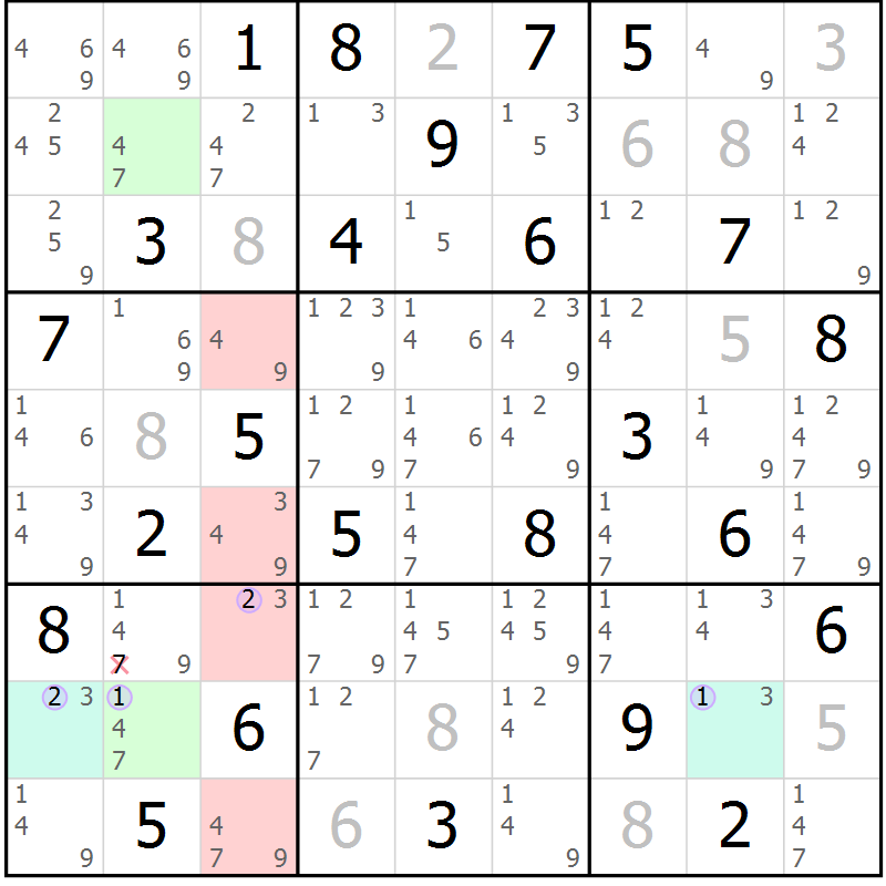 Position des candidats pour la solution de la Gr 62 page 65 du magazine de sudoku Suprême n° 027