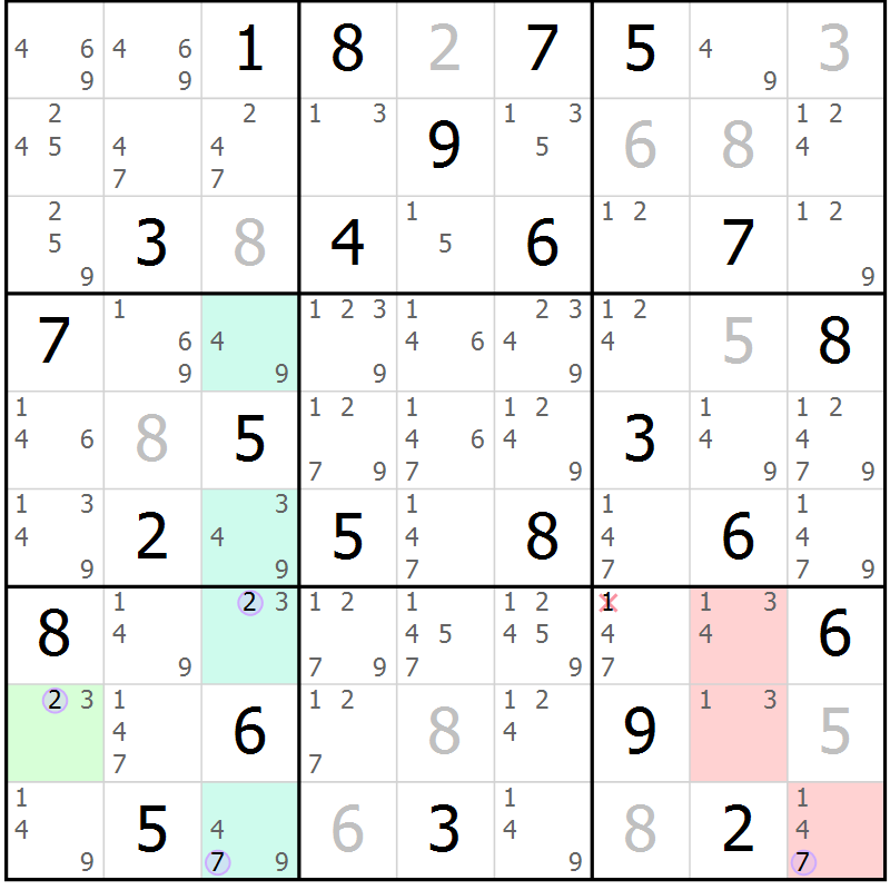 Position des candidats pour la solution de la Gr 62 page 65 du magazine de sudoku Suprême n° 027