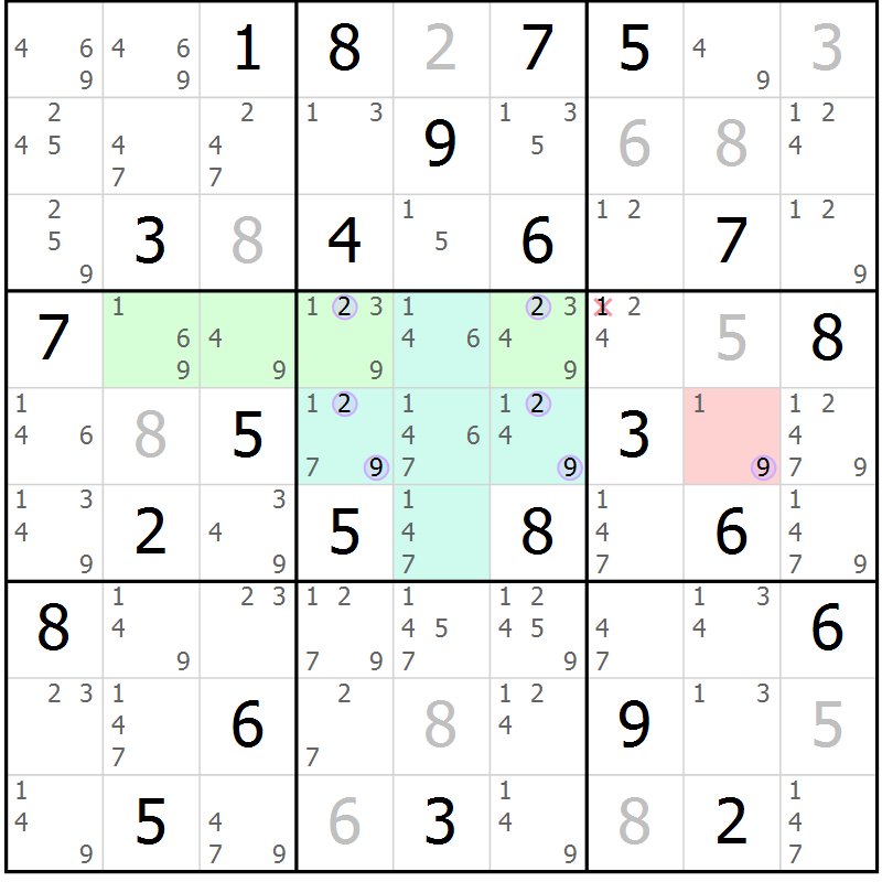 Position des candidats pour la solution de la Gr 62 page 65 du magazine de sudoku Suprême n° 027