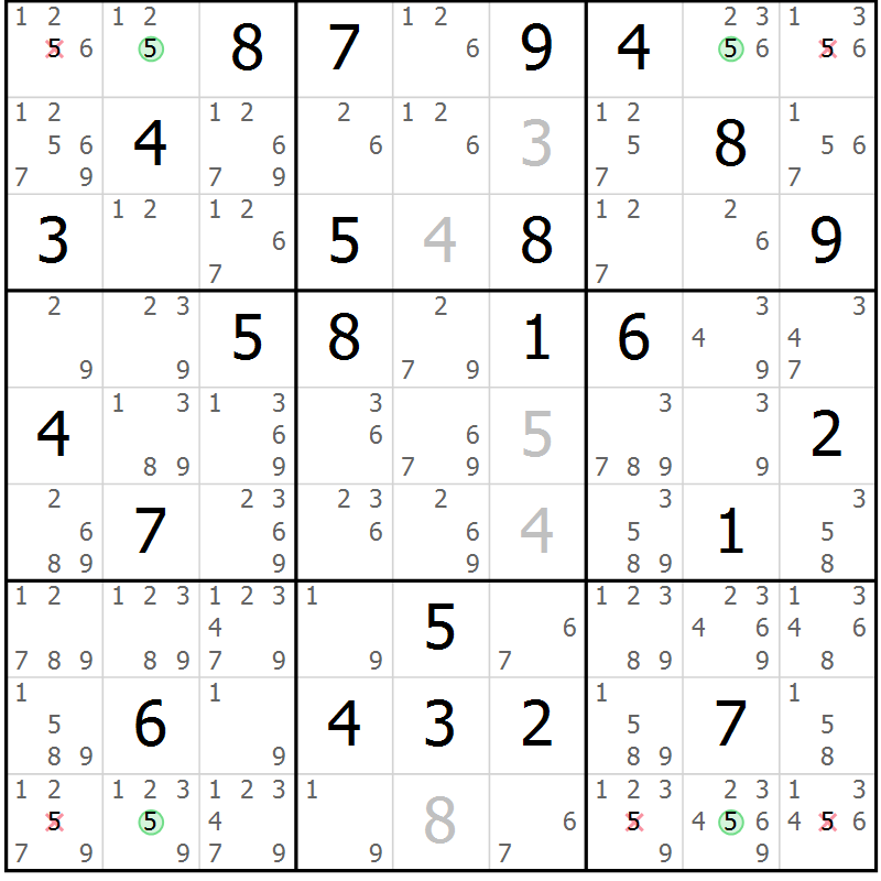 Position des candidats pour la solution de la Gr 63 page 66 du magazine de sudoku Suprême n° 027