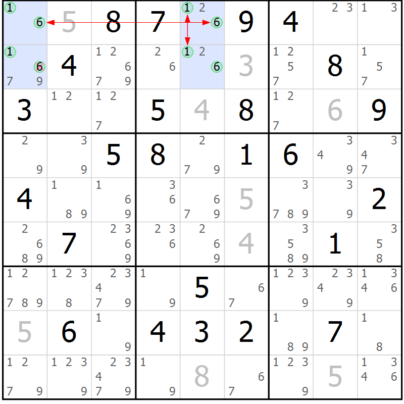 Position des candidats pour la solution de la Gr 63 page 66 du magazine de sudoku Suprême n° 027