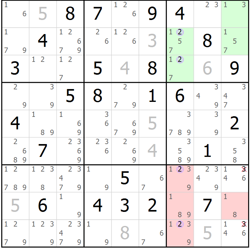 Position des candidats pour la solution de la Gr 63 page 66 du magazine de sudoku Suprême n° 027