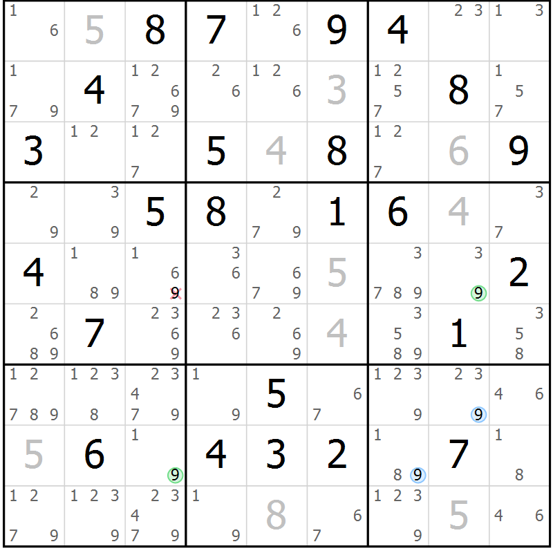 Position des candidats pour la solution de la Gr 63 page 66 du magazine de sudoku Suprême n° 027