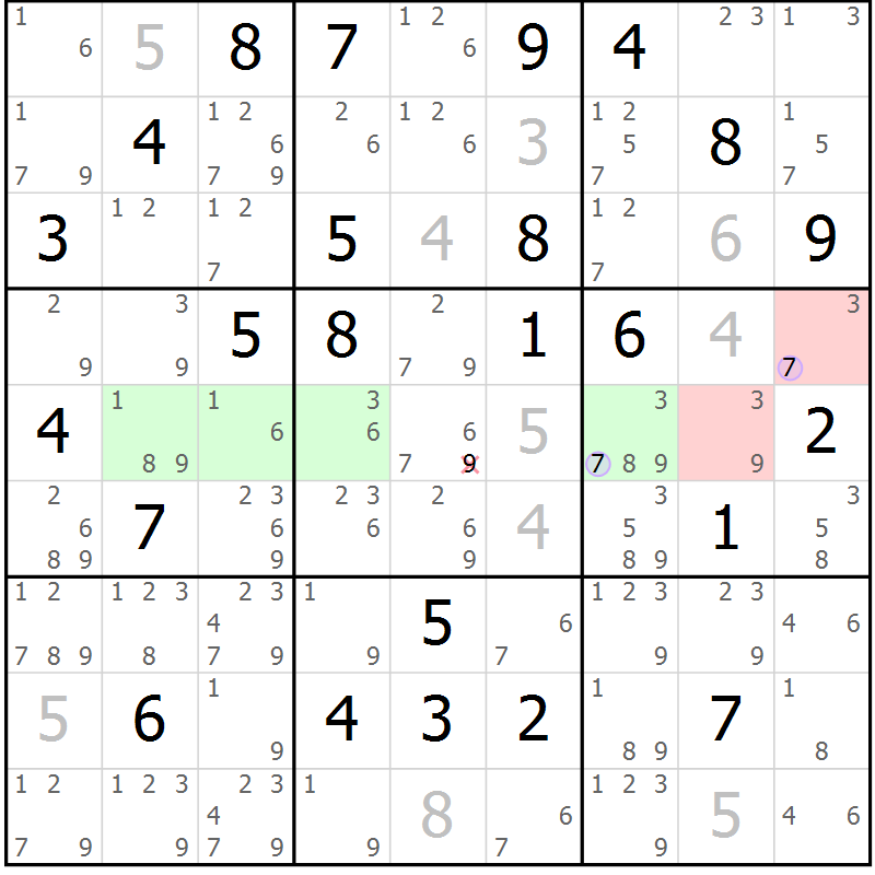 Position des candidats pour la solution de la Gr 63 page 66 du magazine de sudoku Suprême n° 027
