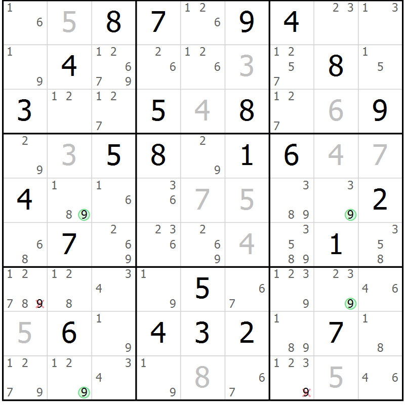 Position des candidats pour la solution de la Gr 63 page 66 du magazine de sudoku Suprême n° 027