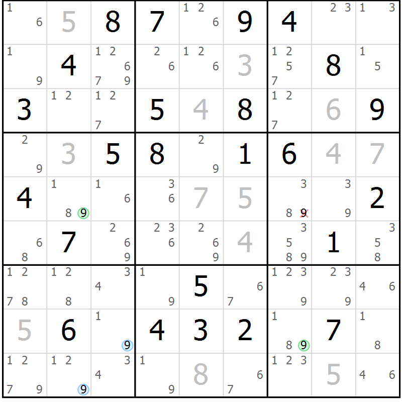 Position des candidats pour la solution de la Gr 63 page 66 du magazine de sudoku Suprême n° 027