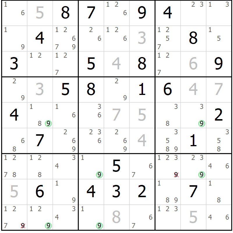 Position des candidats pour la solution de la Gr 63 page 66 du magazine de sudoku Suprême n° 027