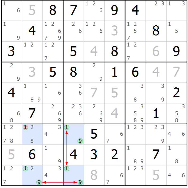 Position des candidats pour la solution de la Gr 63 page 66 du magazine de sudoku Suprême n° 027