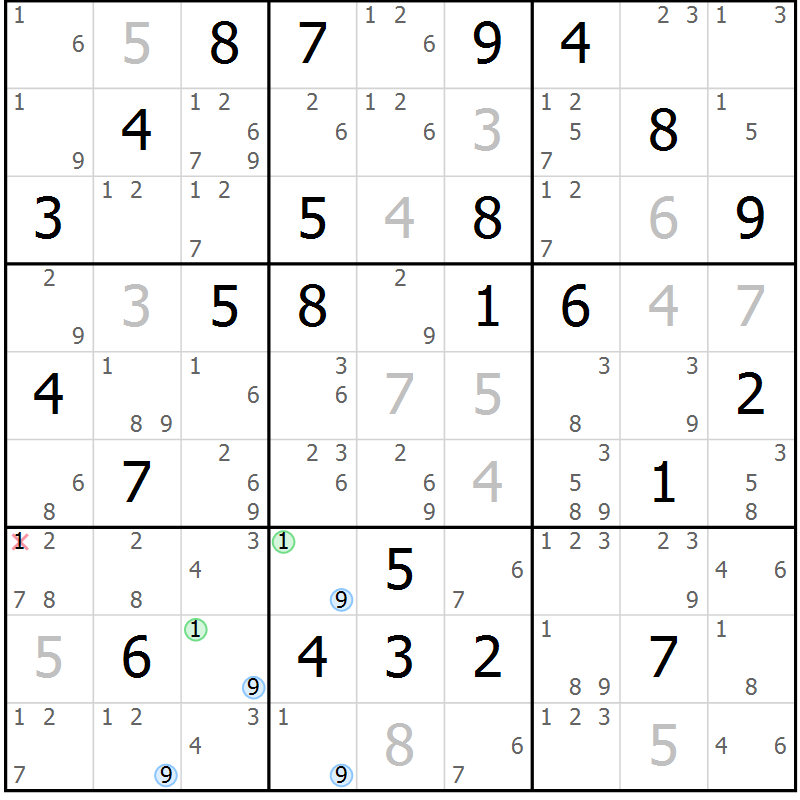 Position des candidats pour la solution de la Gr 63 page 66 du magazine de sudoku Suprême n° 027