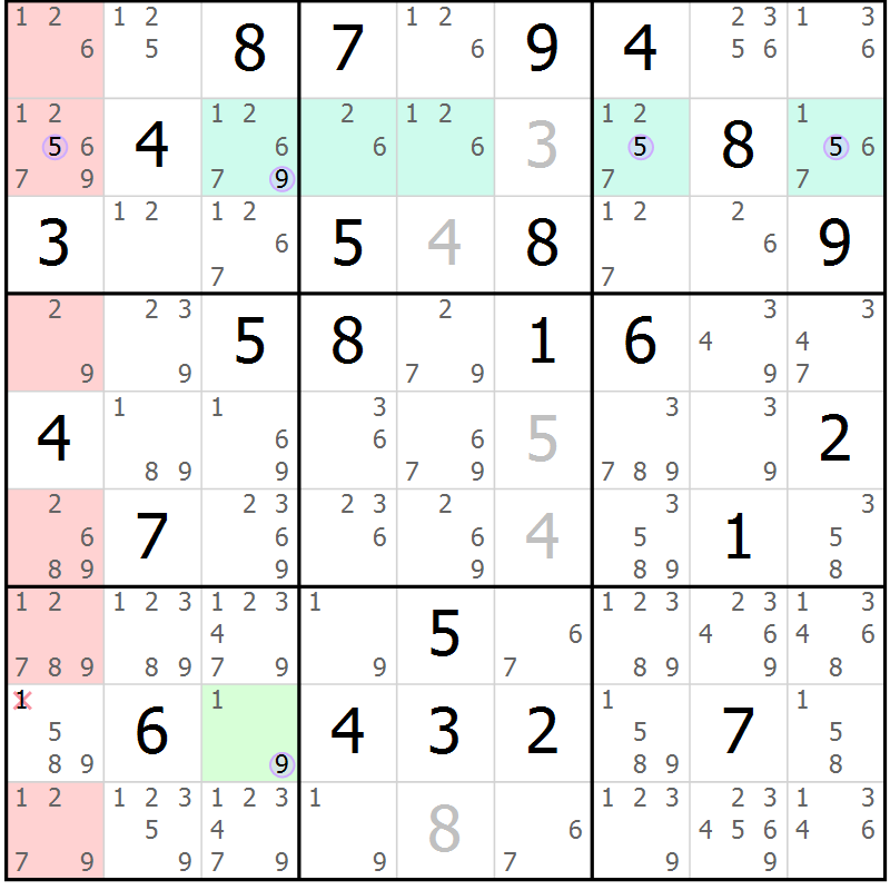 Position des candidats pour la solution de la Gr 63 page 66 du magazine de sudoku Suprême n° 027