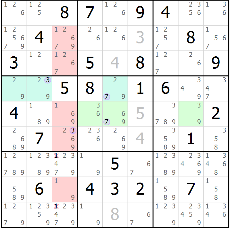 Position des candidats pour la solution de la Gr 63 page 66 du magazine de sudoku Suprême n° 027