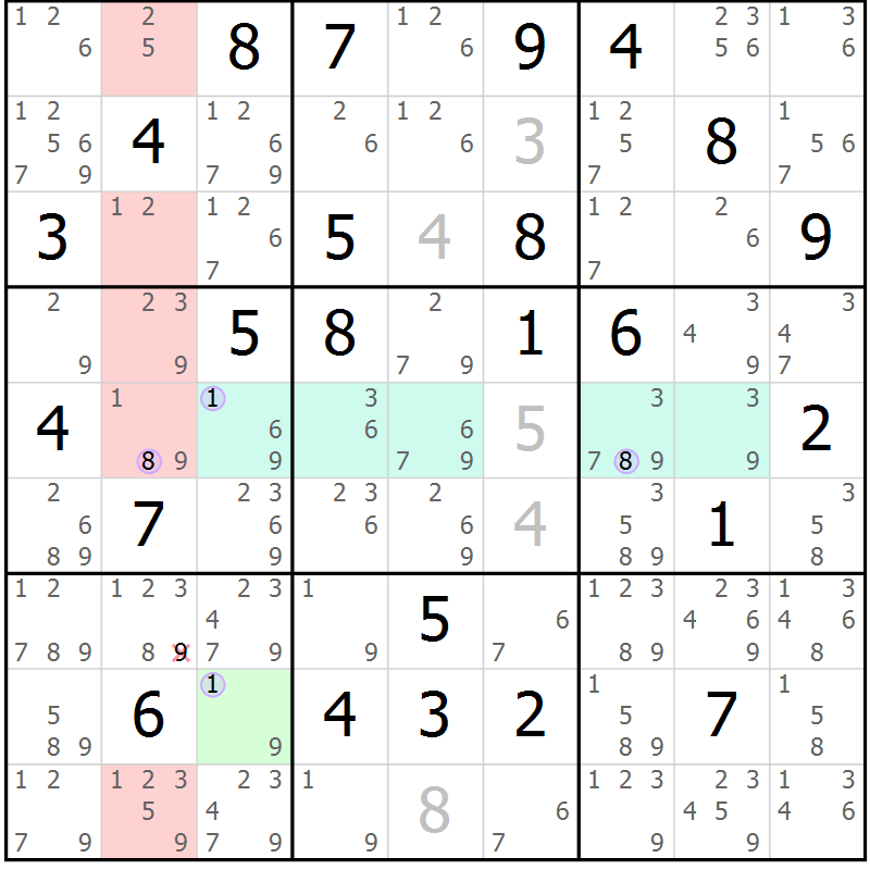 Position des candidats pour la solution de la Gr 63 page 66 du magazine de sudoku Suprême n° 027