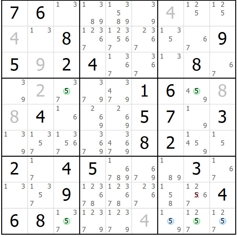 Position des candidats pour la solution de la Gr 64 page 67 du magazine de sudoku Suprême n° 027