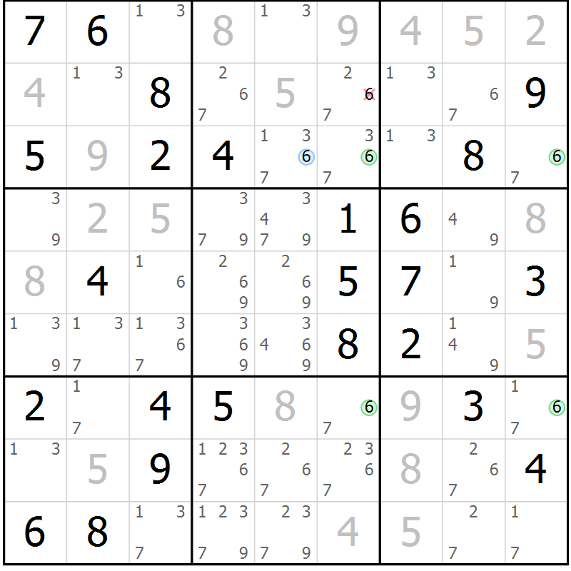 Position des candidats pour la solution de la Gr 64 page 67 du magazine de sudoku Suprême n° 027