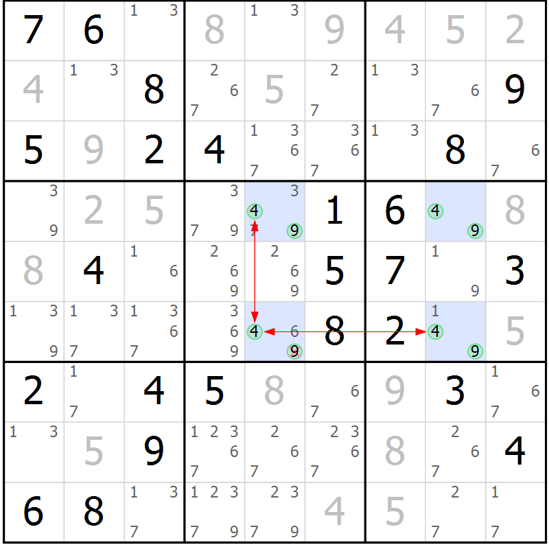 Position des candidats pour la solution de la Gr 64 page 67 du magazine de sudoku Suprême n° 027