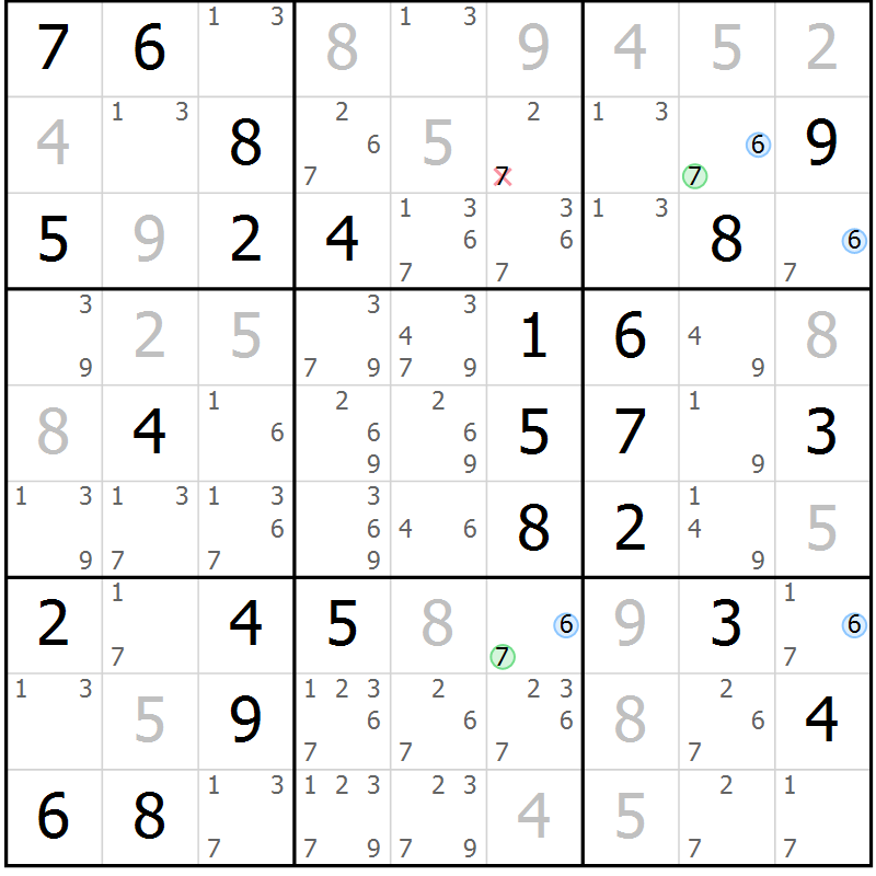 Position des candidats pour la solution de la Gr 64 page 67 du magazine de sudoku Suprême n° 027