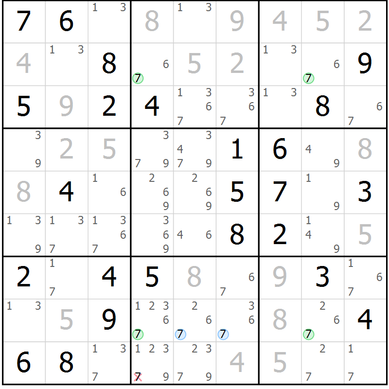 Position des candidats pour la solution de la Gr 64 page 67 du magazine de sudoku Suprême n° 027