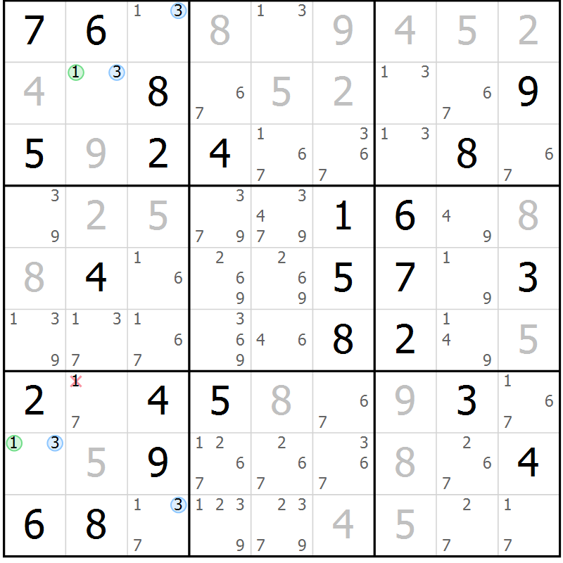 Position des candidats pour la solution de la Gr 64 page 67 du magazine de sudoku Suprême n° 027
