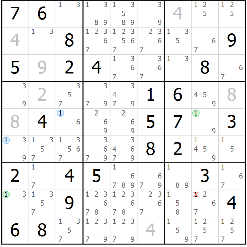 Position des candidats pour la solution de la Gr 64 page 67 du magazine de sudoku Suprême n° 027