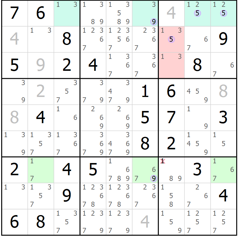 Position des candidats pour la solution de la Gr 64 page 67 du magazine de sudoku Suprême n° 027
