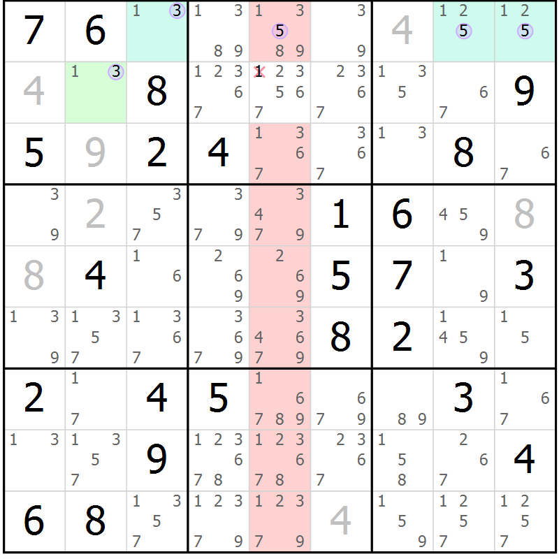 Position des candidats pour la solution de la Gr 64 page 67 du magazine de sudoku Suprême n° 027