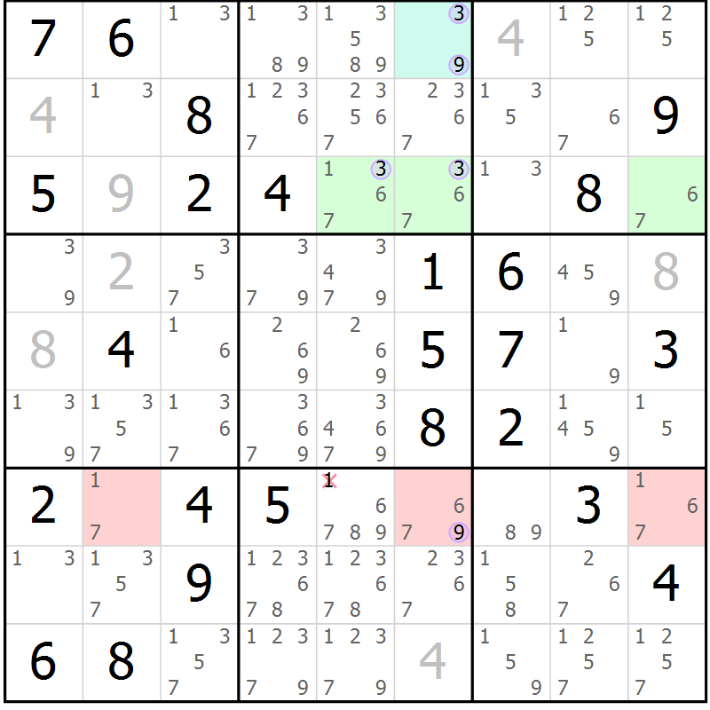 Position des candidats pour la solution de la Gr 64 page 67 du magazine de sudoku Suprême n° 027