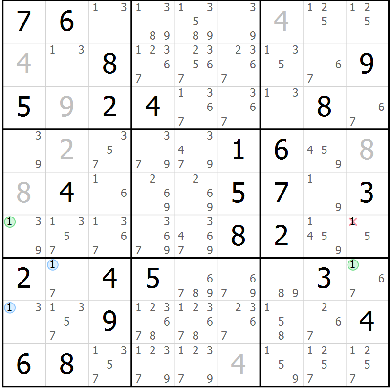 Position des candidats pour la solution de la Gr 64 page 67 du magazine de sudoku Suprême n° 027