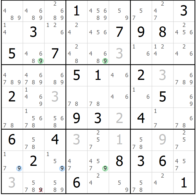 Position des candidats pour la solution de la Gr 65 page 68 du magazine de sudoku Suprême n° 027