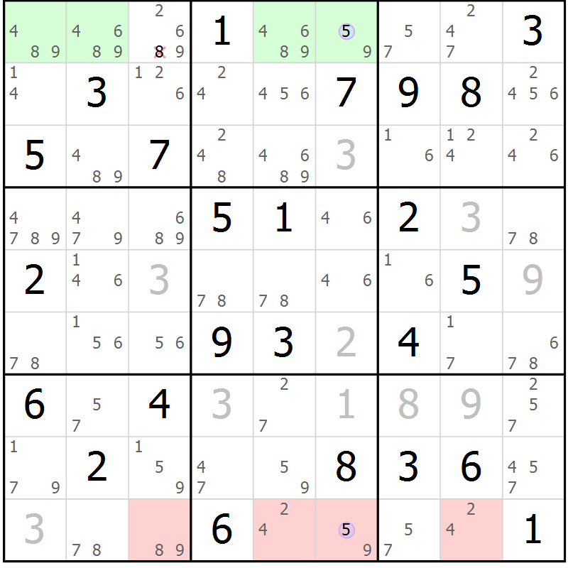 Position des candidats pour la solution de la Gr 65 page 68 du magazine de sudoku Suprême n° 027