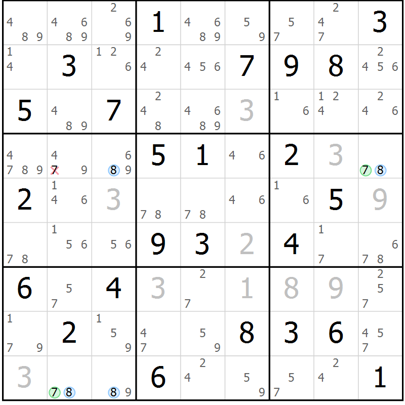 Position des candidats pour la solution de la Gr 65 page 68 du magazine de sudoku Suprême n° 027